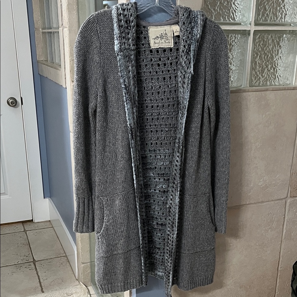 Anthropologie Gray Hooded Knit Sweater
